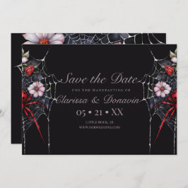 Gothic Rood & Zwart Bloemen Spider Web Handfasting Save The Date