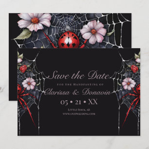 Gothic Rood & Zwart Bloemen Spider Web Handfasting Save The Date