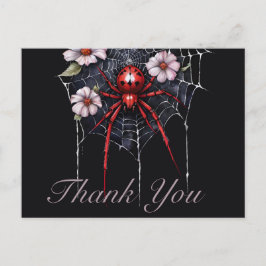 Gothic Rood & Zwart Bloemmotief Spinnenweb Bedankt Briefkaart