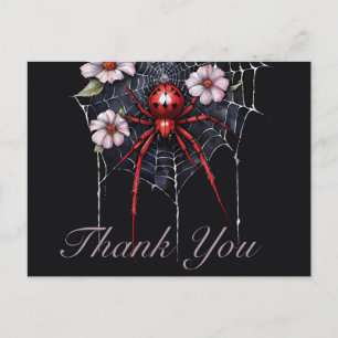 Gothic Rood & Zwart Bloemmotief Spinnenweb Bedankt Briefkaart