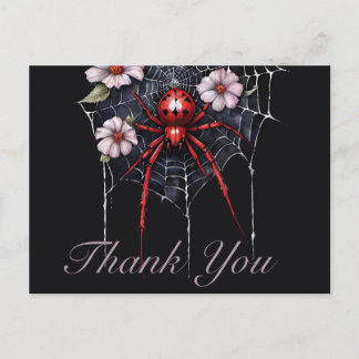Gothic Rood & Zwart Bloemmotief Spinnenweb Bedankt Briefkaart