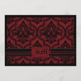 Gothic Rood Zwart Damast Bruiloft Envelop Kaart