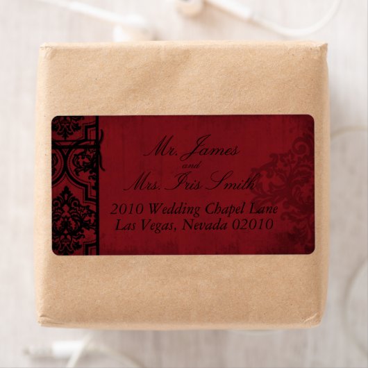 Gothic Rood Zwart Damast Bruiloft Labels (Insitu)