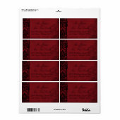Gothic Rood Zwart Damast Bruiloft Labels (Full Sheet)