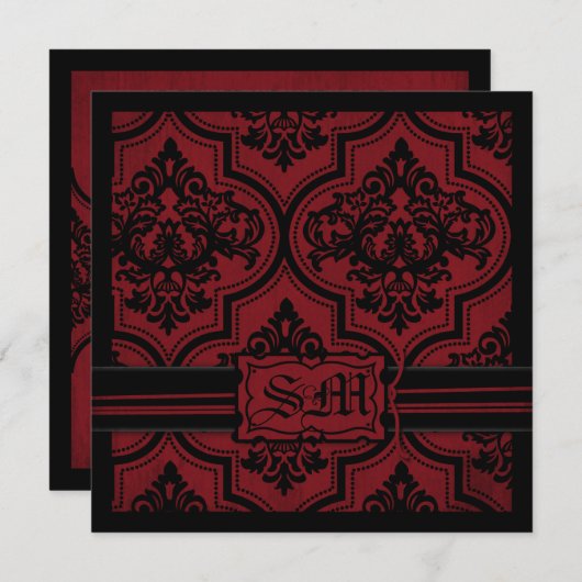 Gothic rood zwart damast bruiloft uitnodigingen (Voorkant / Achterkant)