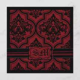 Gothic rood zwart damast bruiloft uitnodigingen