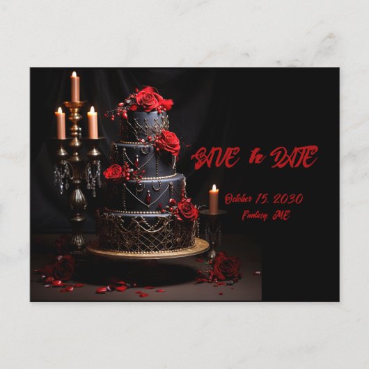 Gothic Rood Zwart Rozen Trouwtaart Bewaar de datum Briefkaart (Voorkant)