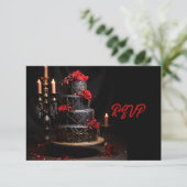 Gothic Rood Zwart Rozen Trouwtaart Bewaar de datum RSVP Kaartje (Staand voorkant)