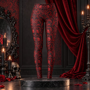 Gothic rood & zwart schedel damast naadloos patroo leggings