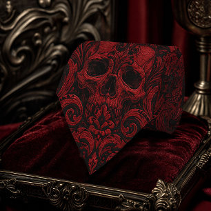Gothic rood & zwart schedel damast naadloos patroo stropdas