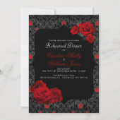 Gothic Roos Black and Red Rehearsal Dinner Invitat Kaart (Voorkant)