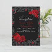 Gothic Roos Black and Red Rehearsal Dinner Invitat Kaart (Staand voorkant)