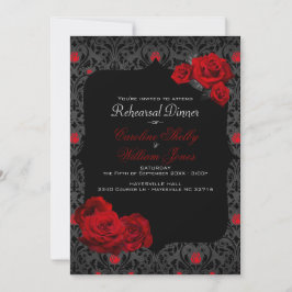 Gothic Roos Black and Red Rehearsal Dinner Invitat Kaart