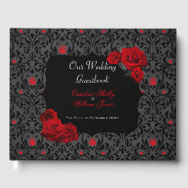 Gothic Roos Black and Red Wedding Invitation Gastenboek