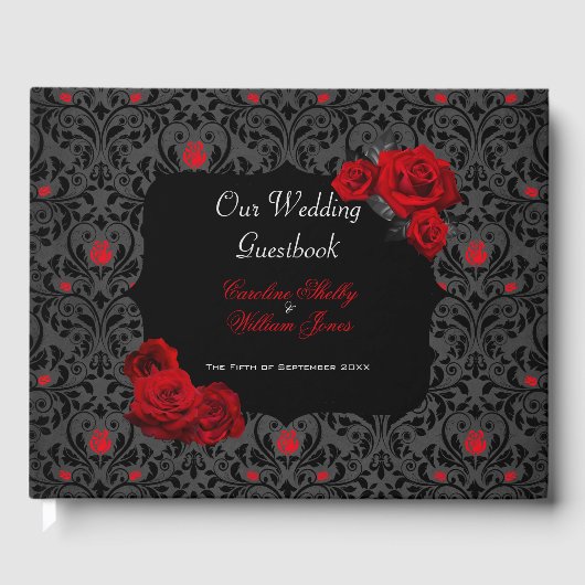 Gothic Roos Black and Red Wedding Invitation Gastenboek (Voorkant)