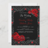 Gothic Roos Black and Red Wedding Invitation Kaart (Voorkant)