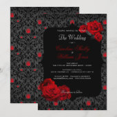 Gothic Roos Black and Red Wedding Invitation Kaart (Voorkant / Achterkant)