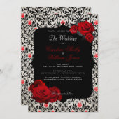 Gothic Roos Black and Red Wedding Invitation Kaart (Voorkant / Achterkant)