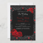 Gothic Roos Black and Red Wedding Invitation Kaart (Voorkant)
