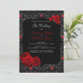 Gothic Roos Black and Red Wedding Invitation Kaart (Staand voorkant)