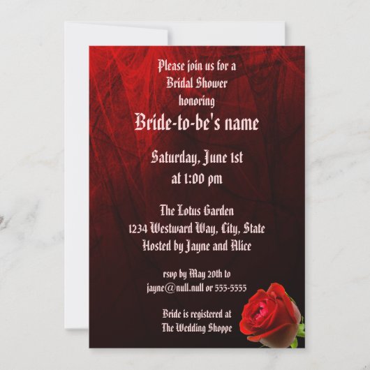 Gothic Roos Bridal Shower Invitation Kaart (Voorkant)