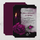 Gothic Roos Candle and Locket Birthday Party Kaart (Voorkant / Achterkant)