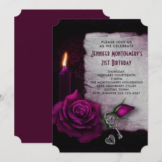 Gothic Roos Candle and Locket Birthday Party Kaart (Voorkant / Achterkant)