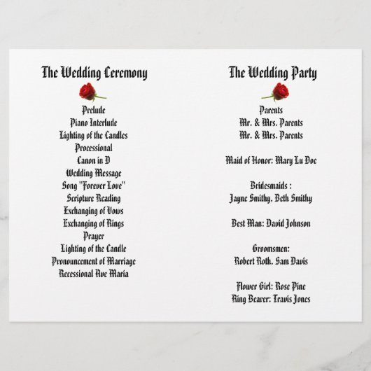 Gothic Roos Folded Wedding Programme (Achterkant)