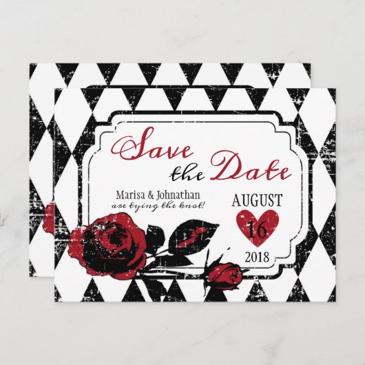 Gothic Roos Grunge Diamond Print De datum opslaan Aankondigingskaart (Voorkant / Achterkant)