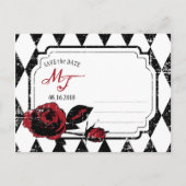 Gothic Roos Grunge Diamond Print De datum opslaan Aankondigingskaart (Achterkant)