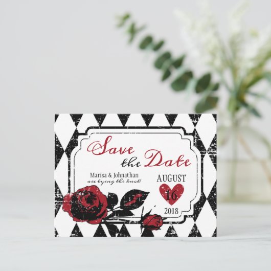 Gothic Roos Grunge Diamond Print De datum opslaan Aankondigingskaart (Staand voorkant)