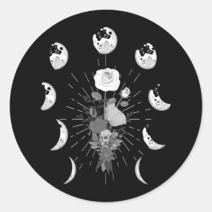Gothic Roos Moon-fases Witchy Crescent Ronde Sticker