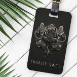 Gothic roos ornament op donkere achtergronddouanen bagagelabel<br><div class="desc">Bagagelabel met een metaal ziet het ornament van het roos op een donkere achtergrond en uw douanenaam of tekst.</div>