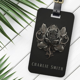Gothic roos ornament op donkere achtergronddouanen bagagelabel