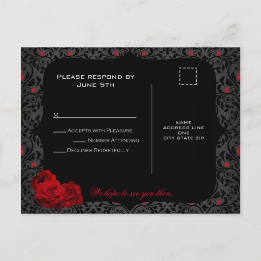 Gothic Roos Red en Black RSVP-kaart Uitnodiging Briefkaart (Achterkant)