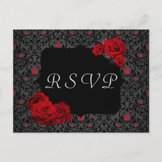 Gothic Roos Red en Black RSVP-kaart Uitnodiging Briefkaart (Voorkant)