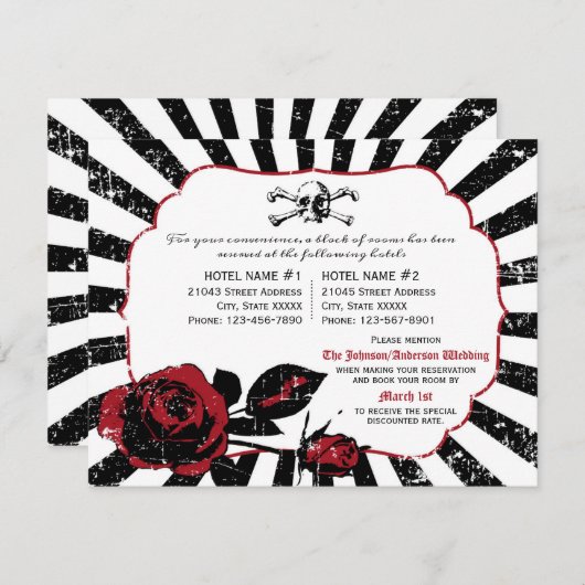 Gothic Roos schedel grunge piraat bruiloft details Informatiekaartje (Voorkant / Achterkant)