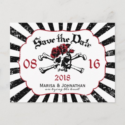 Gothic Roos Skull Grunge Pirate Save the Date Aankondigingskaart (Voorkant)