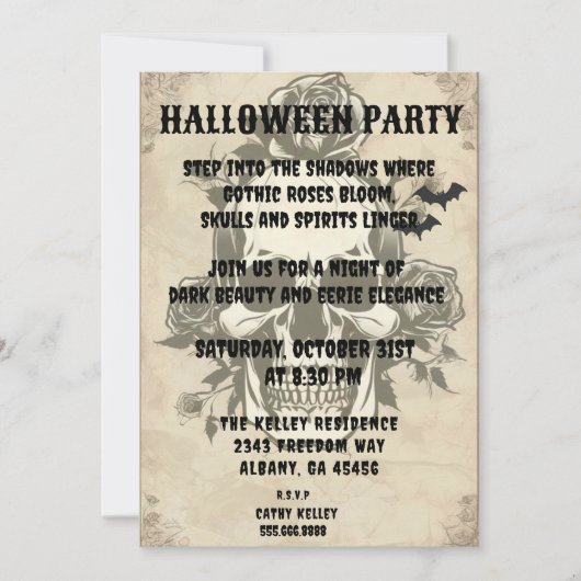Gothic Roos Skull Invitation -  Halloween P Kaart (Voorkant)