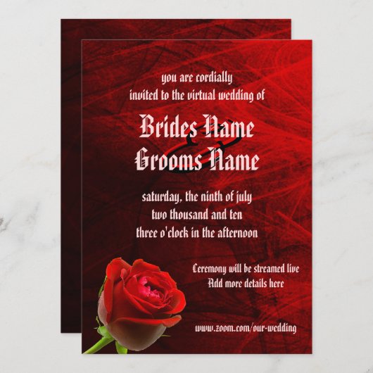 Gothic Roos Virtual Wedding Kaart (Voorkant / Achterkant)