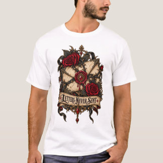 Gothic Roos & Waszegel Ontwerp Brieven Nooit Verzo T-shirt