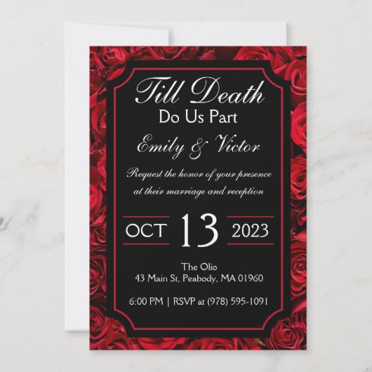 Gothic Roos Wedding Invitation Kaart (Voorkant)