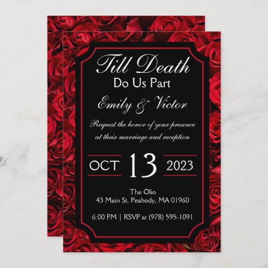 Gothic Roos Wedding Invitation Kaart (Voorkant / Achterkant)