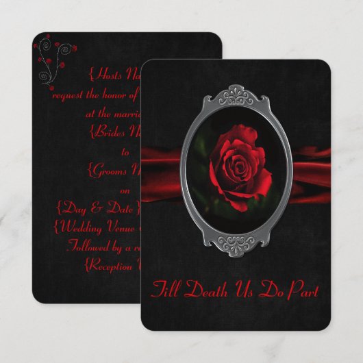 Gothic Roos Wedding Invitation Kaart (Voorkant / Achterkant)