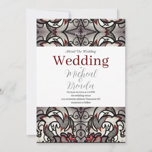 Gothic Roos Wedding Invitation Kaart (Voorkant)