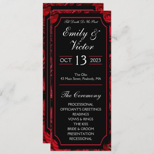 Gothic Roos Wedding Programme Kaart (Voorkant / Achterkant)