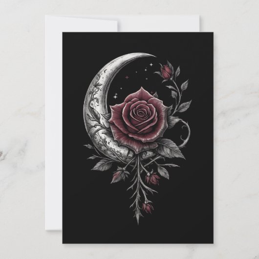 Gothic Rose Crescent Moon Dark Floral Artwork Feestdagenkaart (Voorkant)