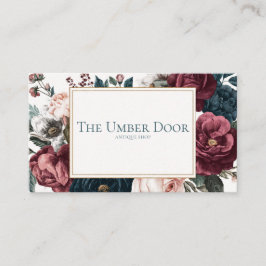 Gothic Rose Floral Burgundy and Navy Gold Frame Visitekaartje