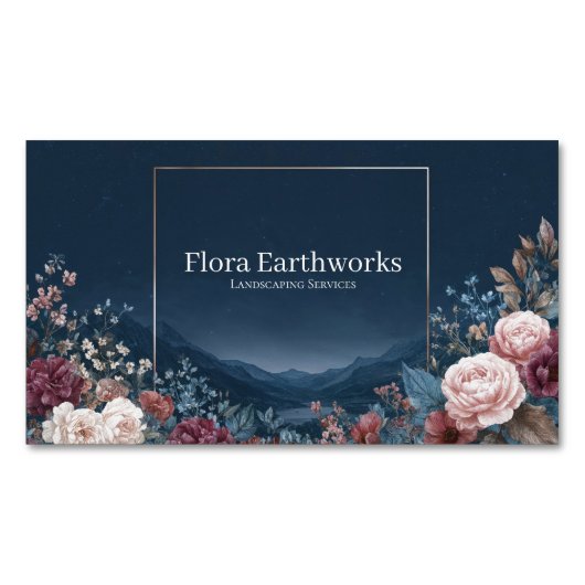 Gothic Rose Frame Starry Night Mountain Landscape Magnetisch Visitekaartje (Voorkant)