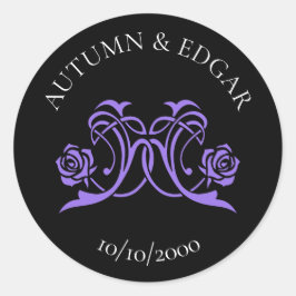 Gothic Rose Purple Black Wedding Ronde Sticker